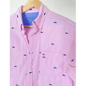 Tommy Hilfiger Comfort Wash Slim Fit Pink Shark Embroidered Button Down Shirt